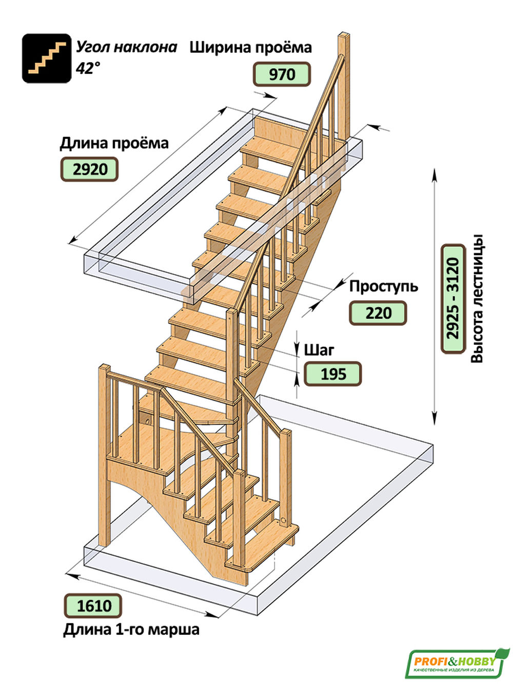 Лестница на второй этаж К-032м Правая