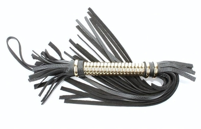 Чёрная кожаная плетка с золотистой рукоятью - 45 см. (Цвет: черный с золотистым)