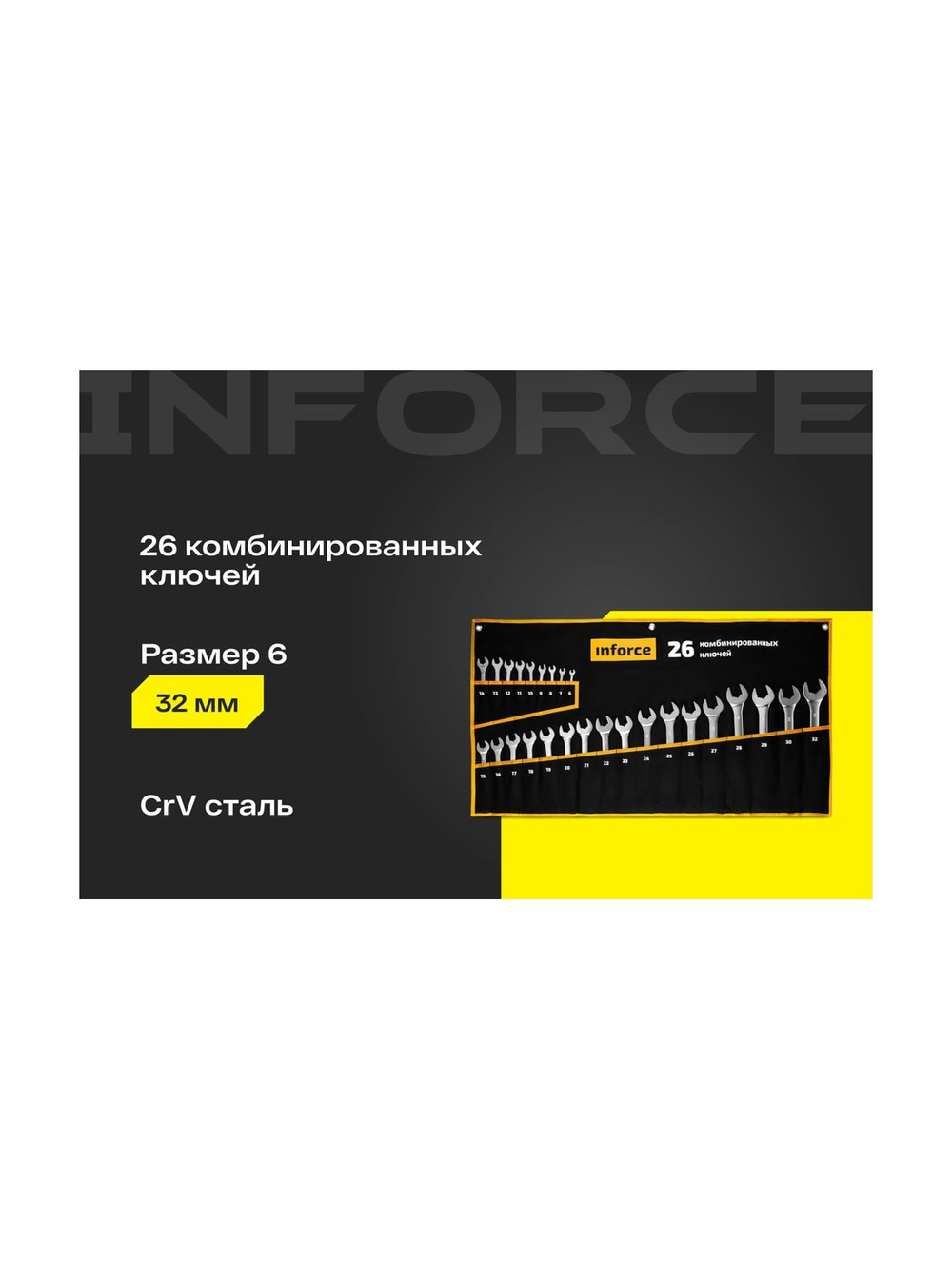 Набор комбинированных ключей 26 предметов Inforce, Сталь Cr-V, 6-32мм, 06-05-32