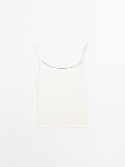 Massimo Dutti Трикотажный топ, натуральный, кремовый