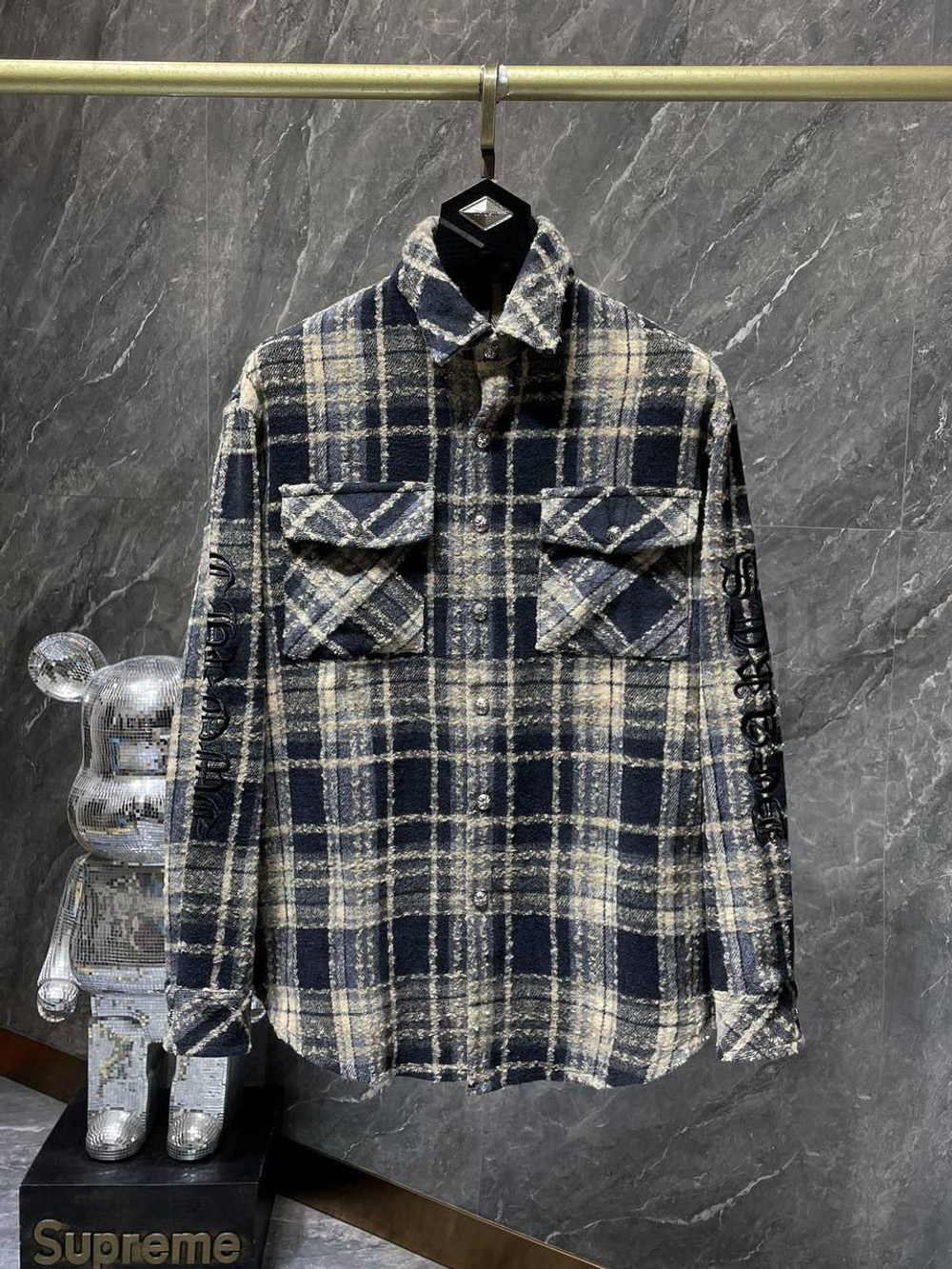 Бело-синяя рубашка в клетку Chrome Hearts