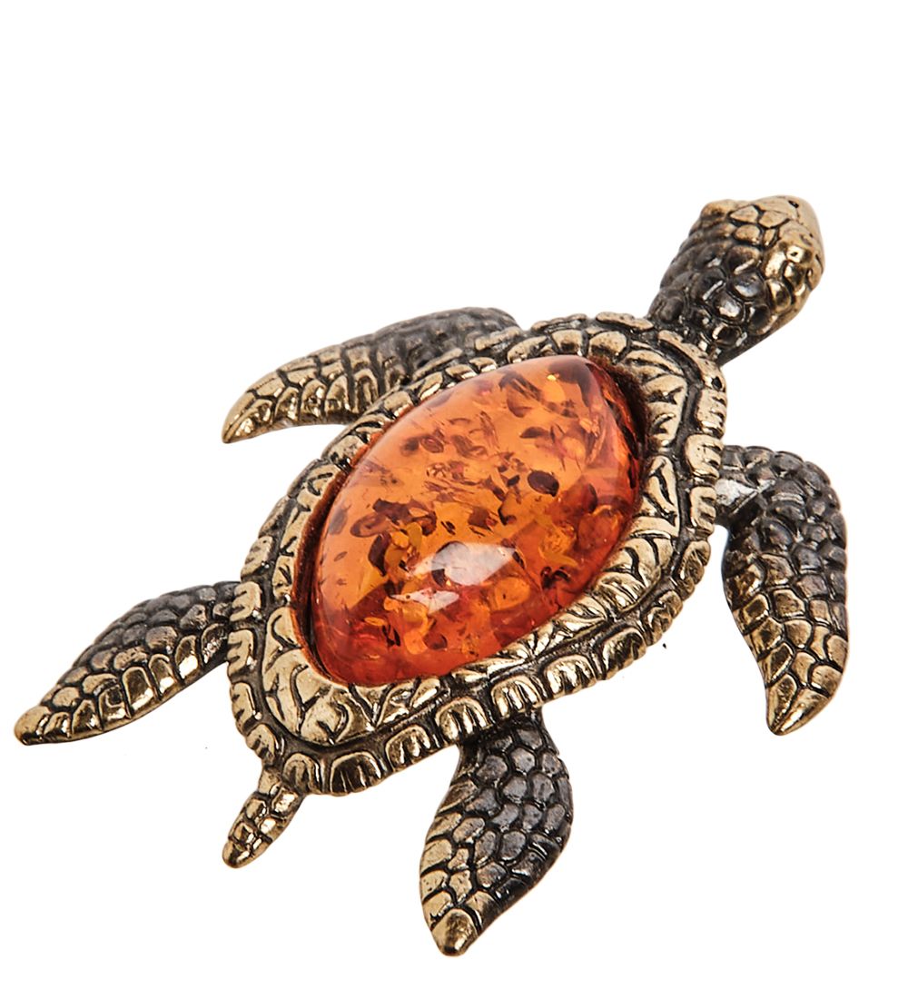 Народные промыслы AM- 452 Фигурка «Морская черепаха» (латунь, янтарь)