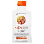Youtheory, Liquid K2 D3 On Th Go, персик, 12 пакетиков по 30 мл (1 жидк. Унция)