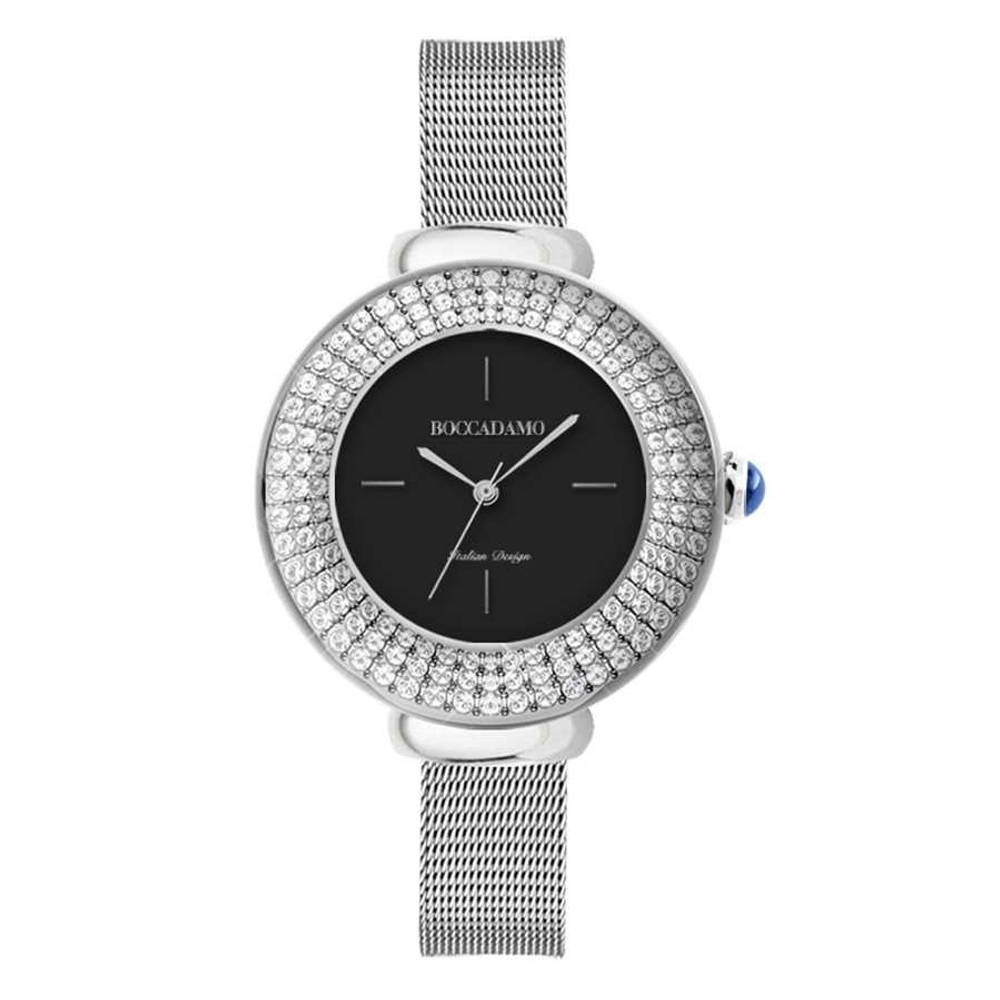 Часы Boccadamo Dome Silver Black DM002 BW/S с минеральным стеклом, кристаллами Swarovski