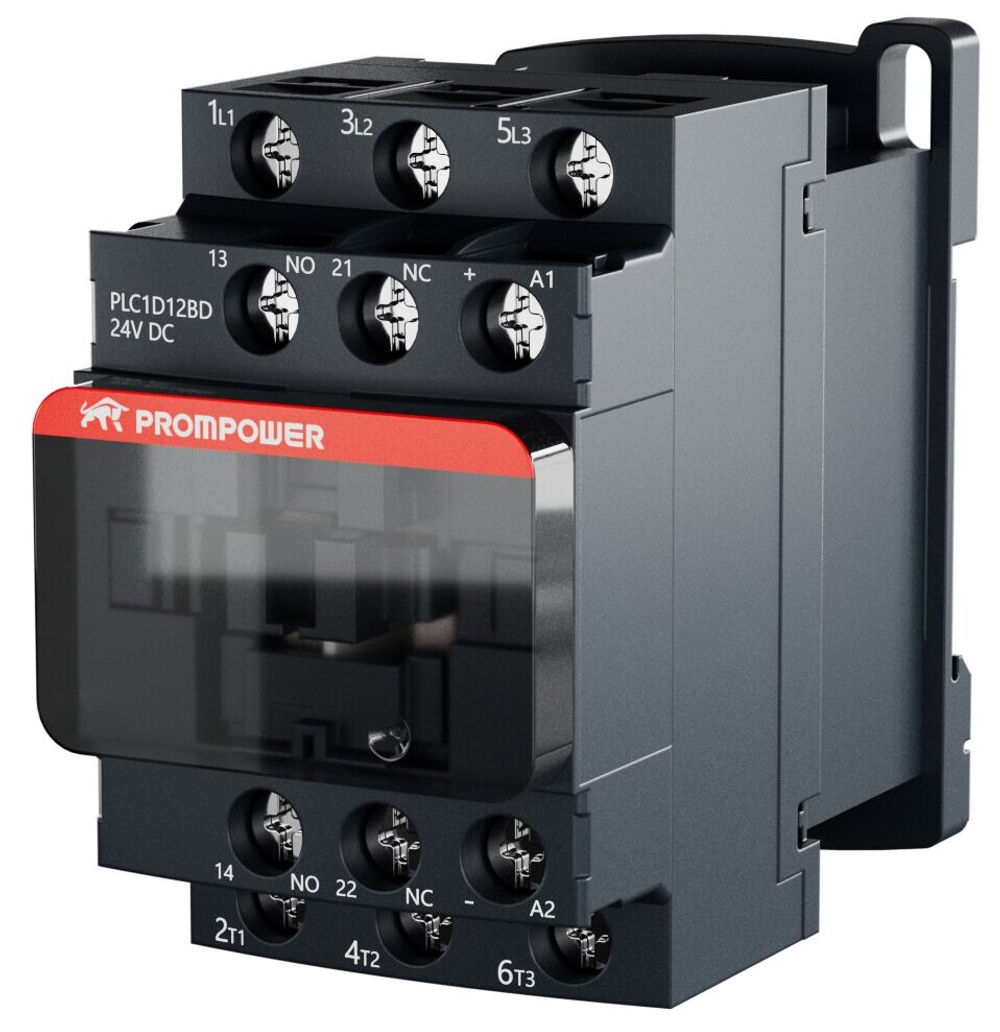 Контактор Prompower PLC1D12BD серии Pulse, ток 12А, 3 полюса, доп контакт 1НО+1НЗ, катушка 24DC