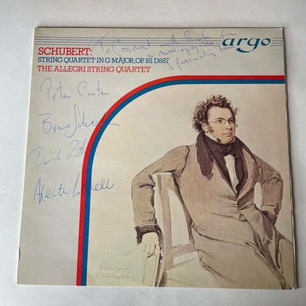 Винтажная виниловая пластинка LP The Allegri String Quartet, Franz Schubert Шуберт, String Quartet In G Major, Op. 161 D887 (Нидерланды 1980)