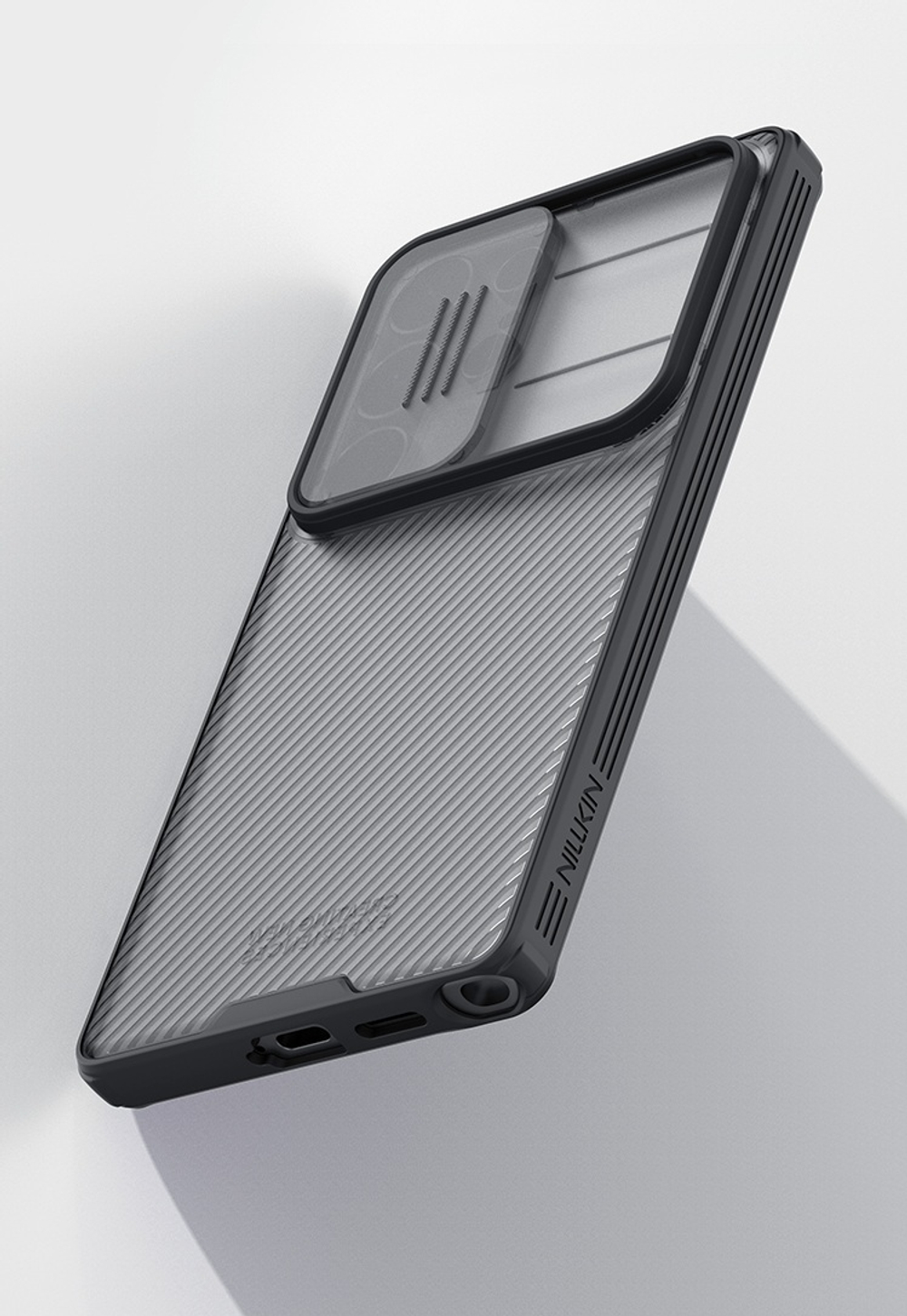 Чехол прозрачный тонированный с защитной шторкой для камеры от Nillkin на Samsung Galaxy S25 Ultra, серия CamShield Pro Case