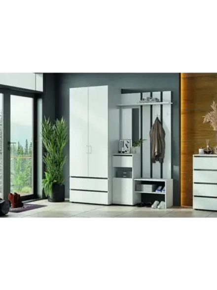 Прихожая с зеркалом Белый текстурный 180х51х210