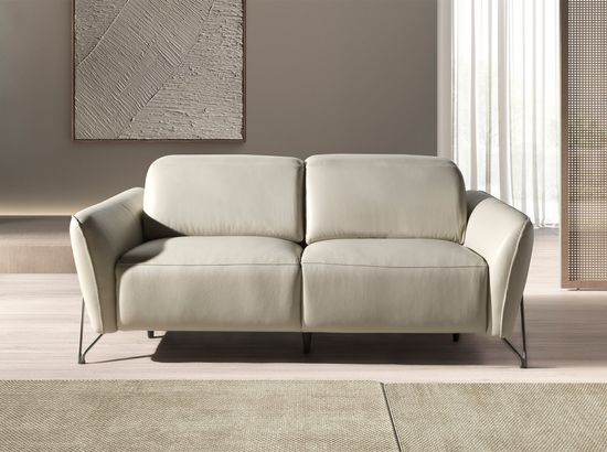 2-местный диван с реклайнером из песочной кожи, модель 6276