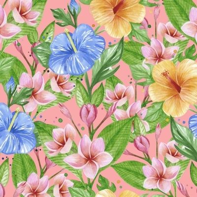 ТРОПИЧЕСКИЕ ЦВЕТЫ НА РОЗОВОМ ФОНЕ