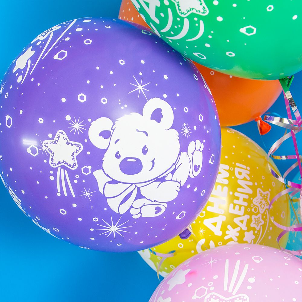 Шар (12"/30 см) С Днем Рождения! (плюшевый мишка), Ассорти, пастель, 5 ст 25 шт.