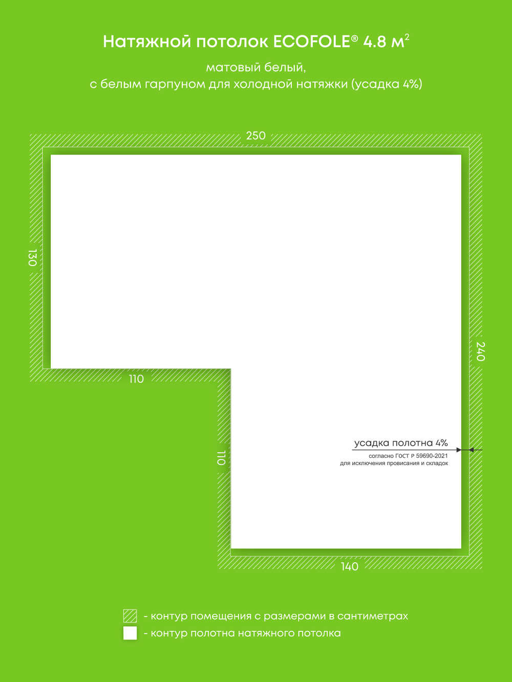 Матовый натяжной потолок 4.8 м2