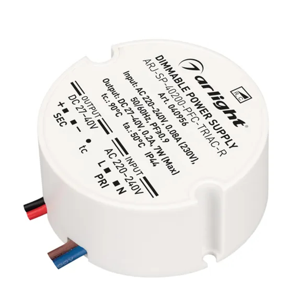Блок питания ARJ-SP-40200-PFC-TRIAC-R (7W, 27-40V, 200mA) (Arlight, IP44 Пластик, 5 лет) 040956