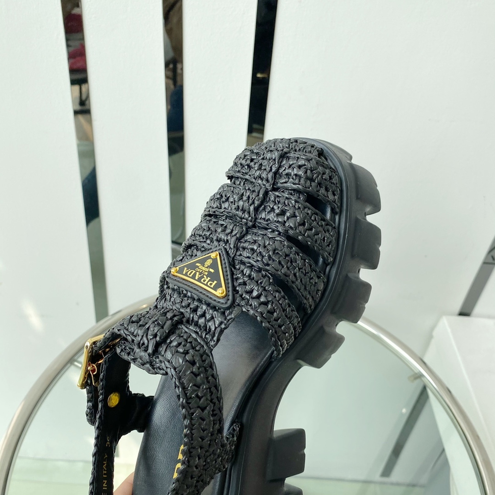 Prada Monolith Crochet Cage Sandals