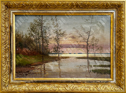 Вучичевич-Сибирский В. Д. (1869–1919), «Закат в таёжном лесу». Холст, масло. 1900-е гг.