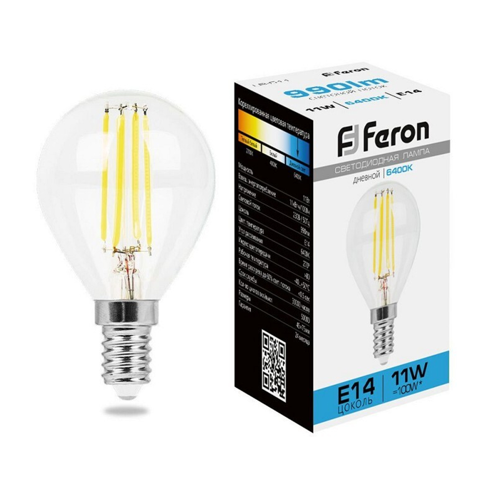 Лампа светодиодная.  11W  230V E14 6400K прозрачная. LB-511
