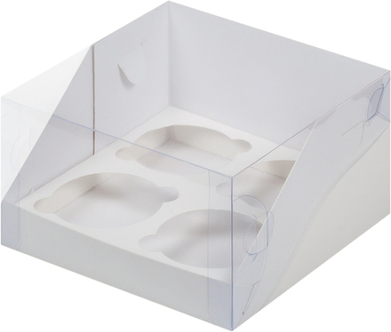 Коробка для капкейков (4), 160*160*100м, белая с пластиковой крышкой