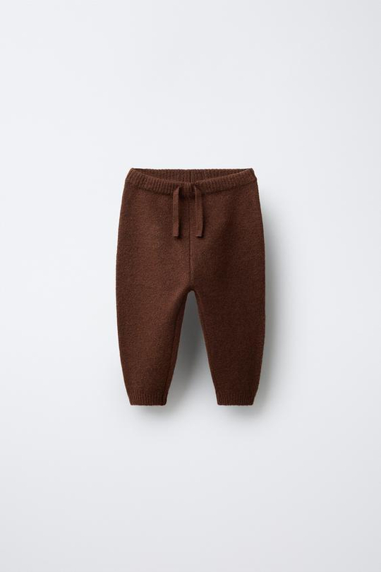 ZARA ТРИКОТАЖНЫЕ БРЮКИ-ДЖОГГЕРЫ С ВЫШИТЫМ УТЕНКОМ, КОРИЧНЕВЫЙ