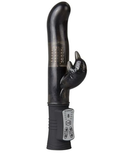 Чёрный вибратор Dolphin Diver с клиторальным отростком - 22 см. (Цвет: черный)