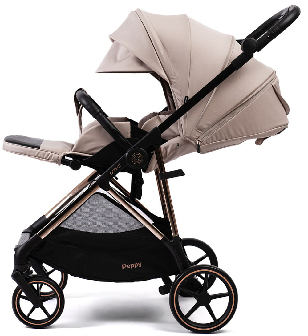 Прогулочная коляска Peppy Amici с автокреслом Verona Black Beige рама Gold