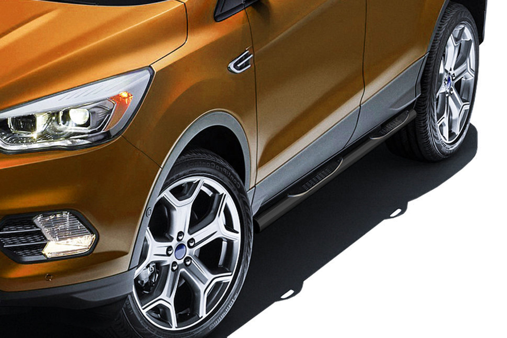 Пороги стальные Ford Kuga (2016-2019) d76 с проступями (черные)