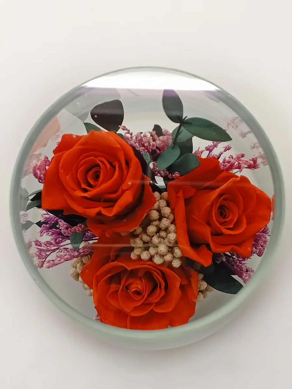 натуральные кустовые розы в стекле, вакуум*