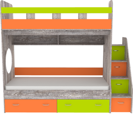 Двухъярусная кровать КарИВи Юниор 1 80x160 Бетон Лайм, Оранжевый