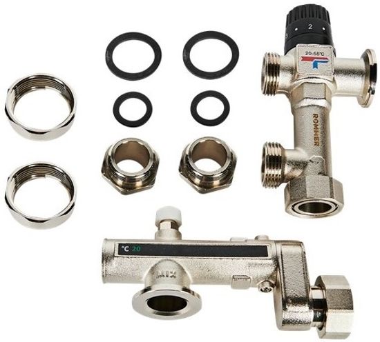 Насосно-смесительный узел Rommer RDG-0120-005010 с термостатическим клапаном 20-55°C, без насоса