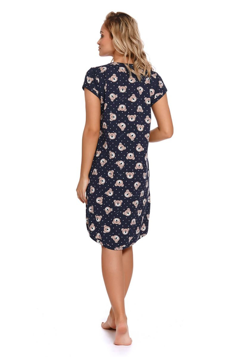 Хлопковая сорочка с принтом в виде мишек (Размер: L) (Цвет: темно-синий)