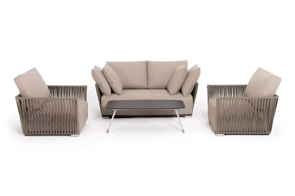 "Форли" лаунж-зона 4-местная плетеная из роупа (веревки), каркас алюминиевый светло-серый, роуп серо-коричневый