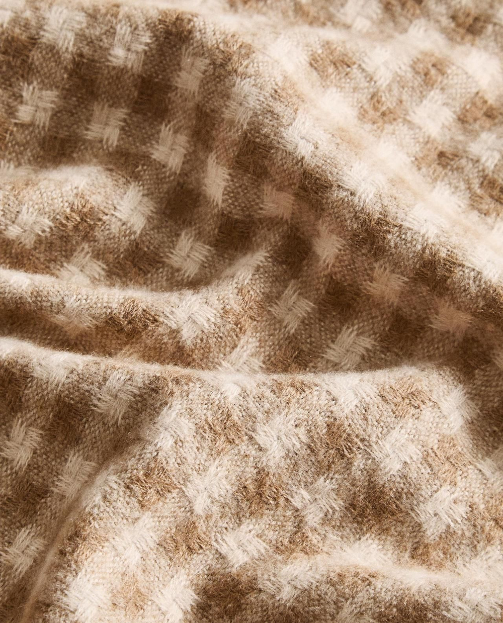 Zara Home - Клетчатый плед с бахромой, бежевый, 220x240 см