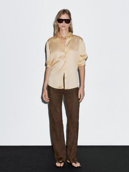 Massimo Dutti Рубашка из струящегося атласа, ванильный