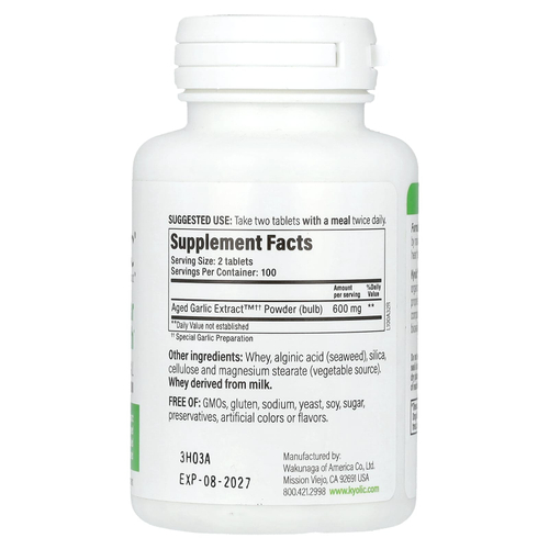 Kyolic, Aged Garlic Extract, выдержанный экстракт чеснока, для сердечно-сосудистой системы, оригинальная формула 100, 200 таблеток (300 мг в 1 таблетке)
