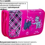 Пенал BRAUBERG, 2 отделения, металлизированный картон, конгрев, 19х11 см, Котята, 103699