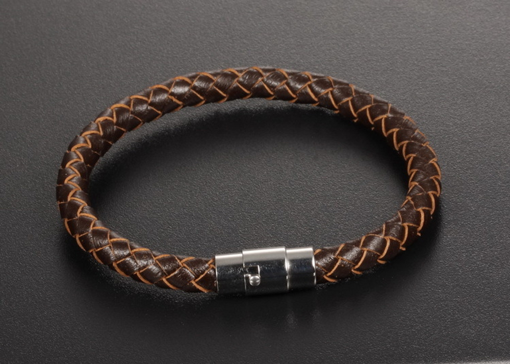 Браслет коричневый из плетёной кожи Steelman gb0615956