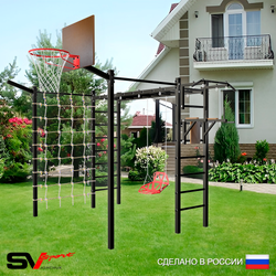 Уличная шведская стенка Sv Sport рукоход с комплектом турник прямой 2шт У5397К (Турник/Брусья/Со спинкой/Щит баскет/Кронш бокс/Сетка)