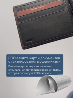 B123313R Castanho - Зажим для купюр с монетником и RFID защитой MP
