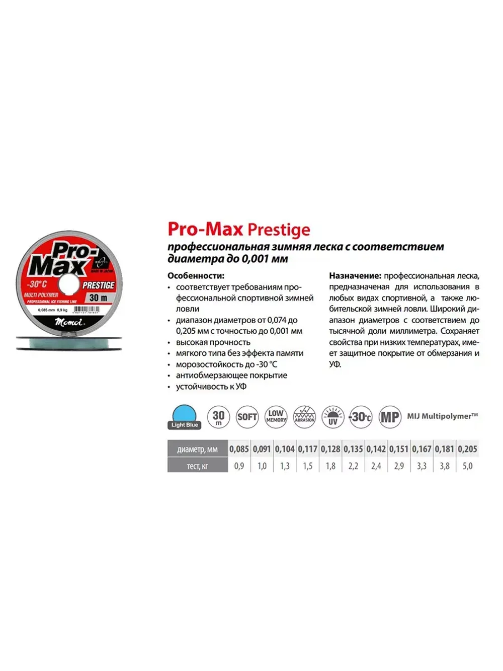 Монофильная леска рыболовная Pro-Max Prestige 0,085 мм 5 шт