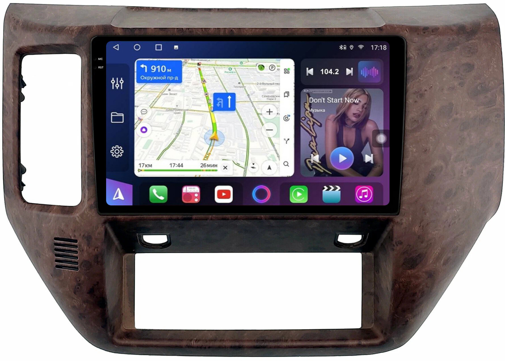 Магнитола для Nissan Patrol Y61 2004-2010 (рамка дерево) - FarCar BM3258M-2K монитор 9.5" 2K QLED на Android 14, TS10, 4+32Гб, CarPlay, 4G SIM-слот