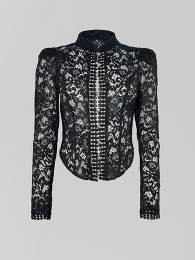 Блузка BD colleсtion однотонная приталенная из гипюра на золотых пуговицах