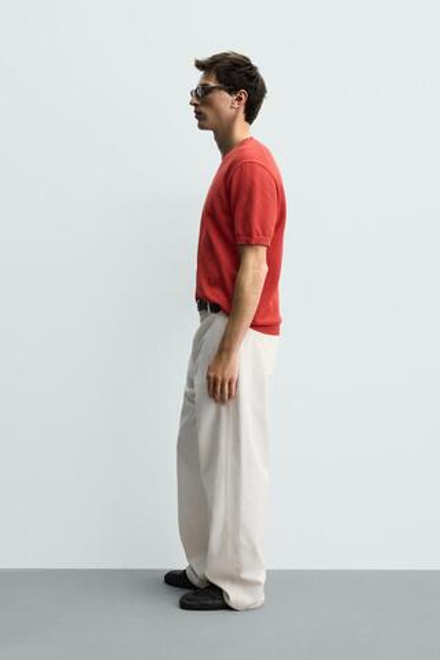 ZARA ФУТБОЛКА RELAXED FIT ИЗ ТРИКОТАЖА, КРАСНЫЙ