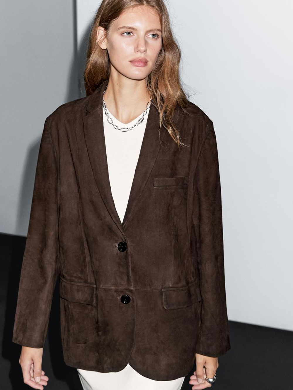 Massimo Dutti Замшевый блейзер, коричневый