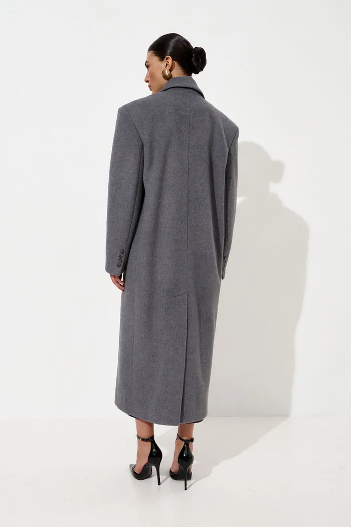 Пальто с шерстью прямого кроя серого цвета
