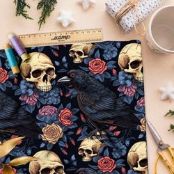 Ткань премиум дюспо мрачные черепа с птицами