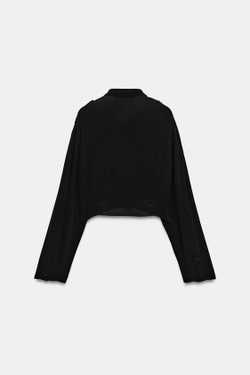 ZARA УКОРОЧЕННАЯ РУБАШКА С ВОЛАНАМИ — ZW COLLECTION, ЧЕРНЫЙ