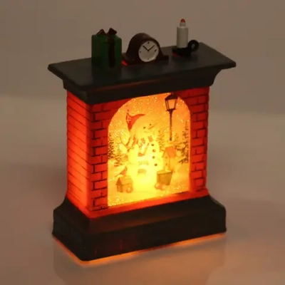 Сувенир с подсветкой «Камин со снеговичком» 10,5*8 см