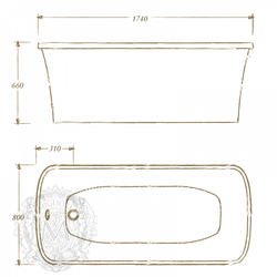 Ванна Migliore Olivia console 26973 174x80cm. хром/черная акриловая отдельно стоящая схема