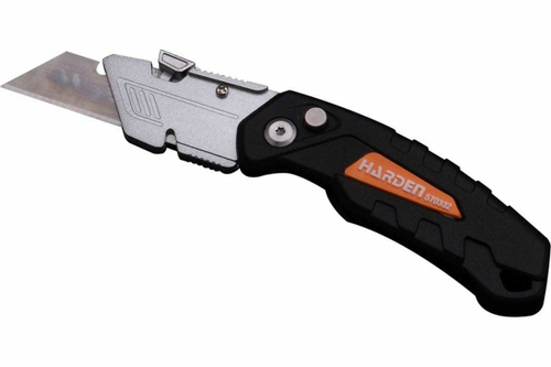 Нож HARDEN складной Бенд, 18 мм, выдвижное трапециевидное лезвие, цельноалюминиевый корпус 570332