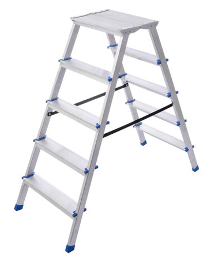 Стремянка алюминиевая двухсторонняя с мини-платформой 05 ступеней