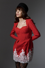 Платье мини с кружевом, красный